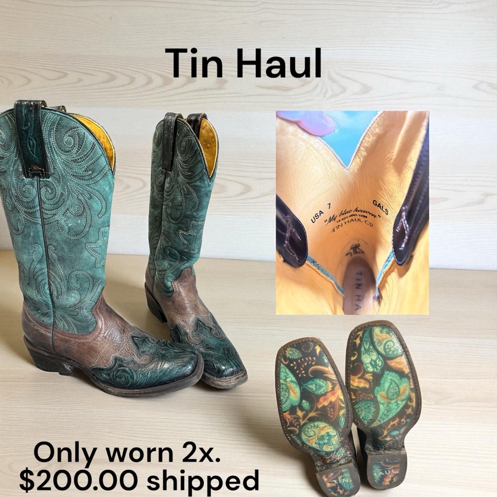 Tin Haul Teal and Brown Western Boots